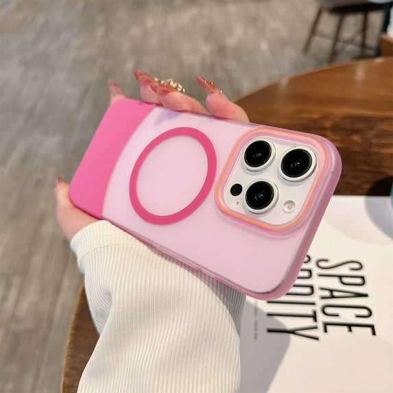 for iPhone 16 Pro Max Case Magnetic Phone Case Compatible with MagSafe, Soft TPU Bumper Hard Translucent Matte Back Slim Fit Shockproof Protective Case Cover for Men Women Girls - Pink