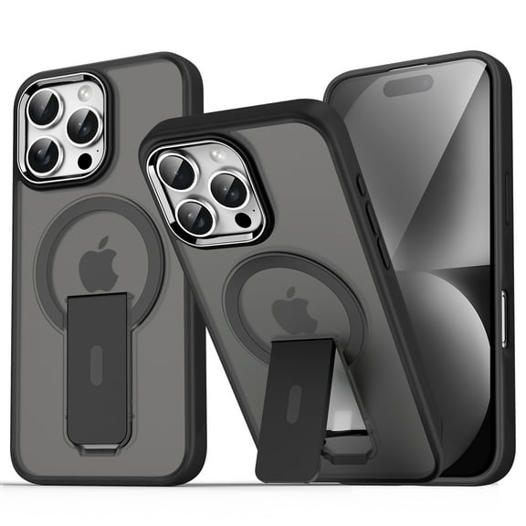 For iPhone 16 Pro Max Case Magnetic Stand [Compatible with MagSafe][Military Drop Protection] Shockproof Invisible Kickstand Matte For iPhone 16 Pro Max Phone Case Men Women,Black