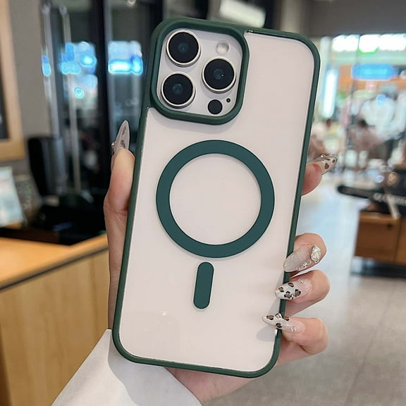 for iPhone 16 Pro Max Case Magnetic [Support Magsafe Charger] Wireless Anti-Scratch Shockproof Clear Four Corner Cushion Durable Anti-Dropping Cover for iPhone 16 Pro Max, Darkgreen