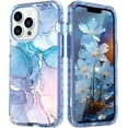 thumbnail image 1 of for iPhone 16 Pro Max Case, Marble Pattern 3 in 1 Heavy Duty Full Body Shockproof Hard PC+Soft Silicone Drop Protective Luxury Women Phone Cover for iPhone 16 Pro Max (Blue), 1 of 18
