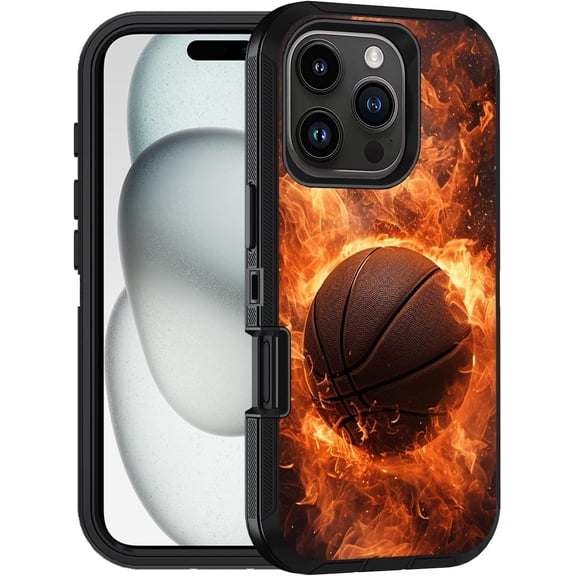 for iPhone 16 Pro Max Case, Military Grade Heavy Duty 3-Layer Shockproof Drop Full-Body Protective Phone Cover for iPhone 16 Pro Max (6.9" 2024), Burning Basketball
