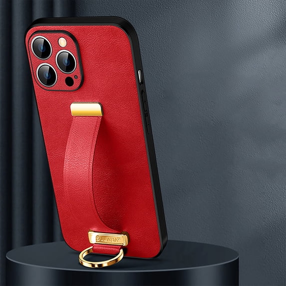 for iPhone 16 Pro Max Case, Premium PU Leather Wristband Portable Case, Durable Minimalist Ultra Thin Slim Cover Protective Phone Case Compatible with iPhone 16 Pro Max, Red