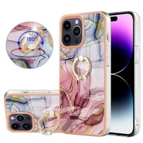 For iPhone 16 Pro Max Case,Ring Holder Stand Marble Pattern 3 in 1 Rugged Shockproof Hybrid Hard PC Soft Rubber Bumper Drop Protective Girls Women Boy Men Phone Cases for iPhone 16 Pro Max,Rose