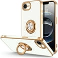 thumbnail image 1 of for iPhone 16 Pro Max Case with Ring Stand, 360° Rotatable Ring Holder Magnetic Kickstand, Plating Rose Gold Edge Soft Cover Protective Phone Case for iPhone 16 Pro Max 6.9", White, 1 of 7