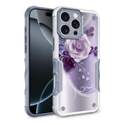 iPhone 16 Pro Max Case, Rosebono Hybrid Dual Layer Graphic Design Pattern Heavy Duty Protection Case For iPhone 16 Pro Max Purple Flower