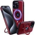 thumbnail image 1 of for iPhone 16 Pro Max Case with Rotating Magnetic Ring Holder/Swivel Stand [Military Drop Protection] [Compatible with MagSafe] Slim PU Leather Shell Shockproof Cover, Winered, 1 of 6
