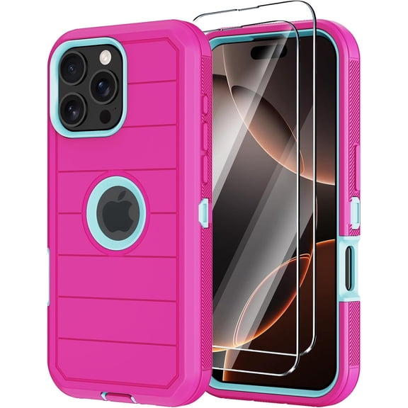 For iPhone 16 Pro Max Case with Screen Protector,Heavy Duty 3-Layer Military Grade Drop Protection Cases,Full Body Shock-Absorbing Dust Proof Rugged Bumper Phone Cover for Apple 16 Pro Max (Black)