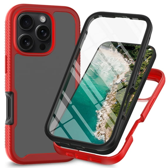 for iPhone 16 Pro Max Case with Screen Protector, Shockproof Soft TPU Bumper Rugged Clear Hard PC Back Shell Anti-Scratch All-inclusive Cover for iPhone 16 Pro Max, Red