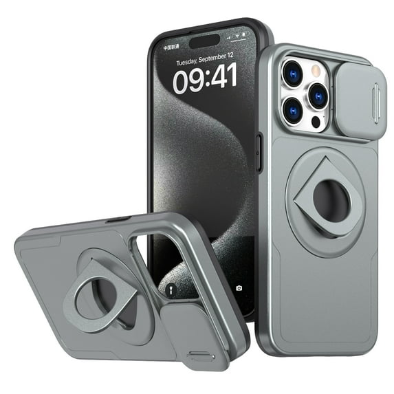 for iPhone 16 Pro Max Case with Sliding Camera Cover, Compatible with MagSafe Built-in 360° Rotatable Invisible Kickstand Military Grade Shockproof Protective Magnetic Phone Case, Gray