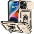thumbnail image 1 of for iPhone 16 Pro Max Case with Sliding Camera Lens Cover, Metal Ring Holder Kickstand, Military-Grade Shockproof Protective Dual-Layers Rugged Phone Cover for iPhone 16 Pro Max Men Women, Gold, 1 of 8