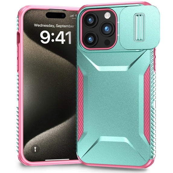 for iPhone 16 Pro Max Case, Sliding Camera Lens Protective Cover Case, Shockproof Hard PC & TPU Edge Military Grade Dual-Layers Protection Non-Slip Phone Case for iPhone 16 Pro Max, Green