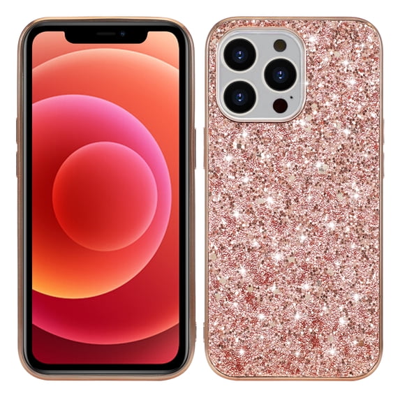 for iPhone 16 Pro Max Case, Sparkle Shining Slim Case with Drop Protection Luxury Bling Glitter Cover for iPhone 16 Pro Max, TPU Shock-Absorbing Anti-Scratch Phone Case for Women Girls, Rosegold