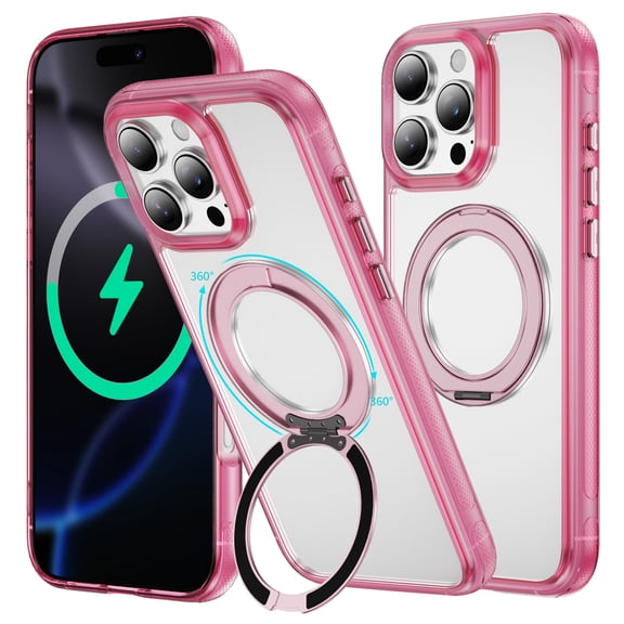 iPhone 16 Pro Max Case with Stand, 360 Magnetic Ring Stand, Military-Grade Protection [Compatible with MagSafe] Shockproof Case for iPhone 16 Pro Max Slim Cover Adjustable Foldable Kickstand, Clear