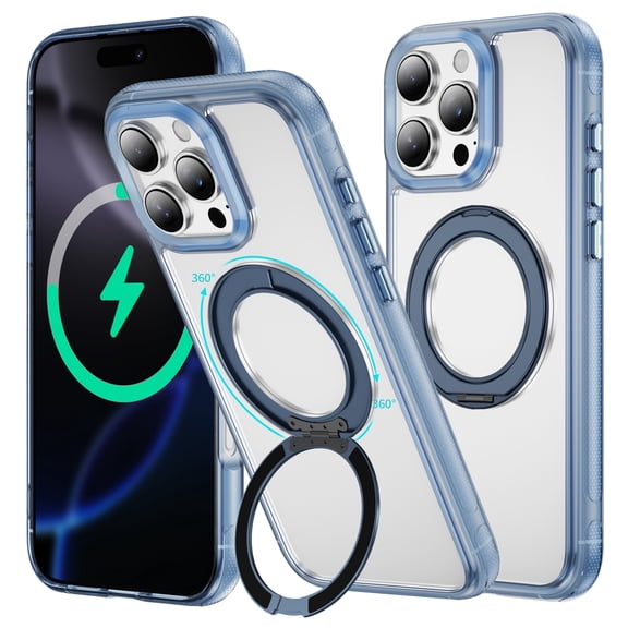 iPhone 16 Pro Max Case with Stand, 360 Magnetic Ring Stand, Military-Grade Protection [Compatible with MagSafe] Shockproof Case for iPhone 16 Pro Max Slim Cover Adjustable Foldable Kickstand, Clear