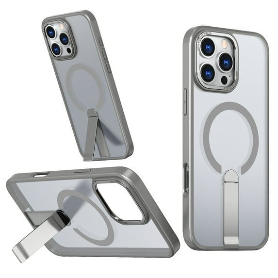 for iPhone 16 Pro Max Case with Stand, Compatible with MagSafe, Magnetic Kickstand Case for iPhone 16 Pro Max, Military-Grade Protection Shockproof Case, Clear Acrylic + Soft TPU Material, Gray