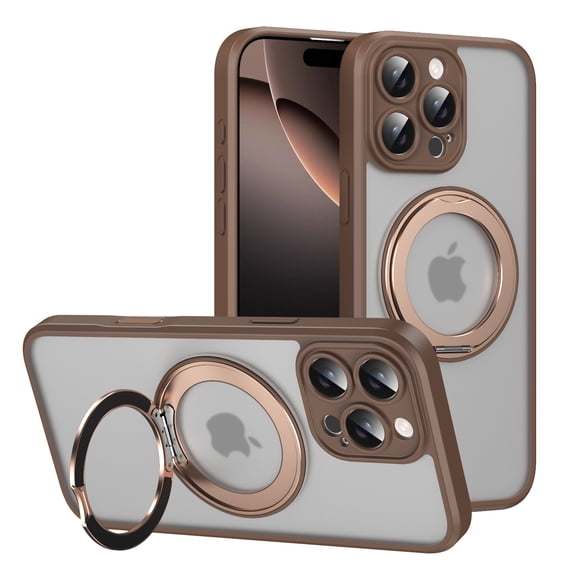 for iPhone 16 Pro Max Case with Stand, Support Magnetic Wireless Charger, Translucent Back, Magnetic Ring Holder & Protective Bumpers, Non-Yellowing Case with Camera Control Capture Button -Desertgold
