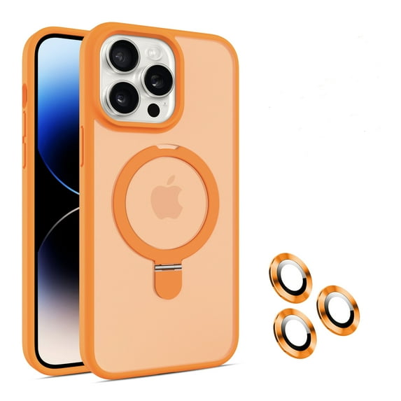 for iPhone 16 Pro Max Case with Stand, Slim Magnetic Phone Case with Camear Lens Protector Kickstand Support Wireless Charging Shockproof Protective Bumper for Apple iPhone 16 Pro Max, Orange