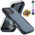 thumbnail image 1 of For iPhone 16 Pro Max Case with Tempered Glass Screen Protector, Tekcoo Dual Layer Shockproof Hybrid Protective Phone Case Heavy Duty Military Grade Rugged Cover for Apple iPhone 16 Pro Max - Blue, 1 of 9