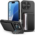 thumbnail image 1 of for iPhone 16 Pro Max Case Wallet, Built-in Card Holder (4-5 Cards), Slide Lens Cover, Military Drop Protection, Rugged Heavy Duty Men Women Protective Phone Case for iPhone 16 Pro Max, Black, 1 of 7