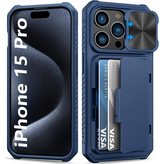 for iPhone 16 Pro Max Case Wallet, Built-in Card Holder (4-5 Cards), Slide Lens Cover, Military Drop Protection, Rugged Heavy Duty Men Women Protective Phone Case for iPhone 16 Pro Max, Black