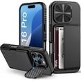 thumbnail image 1 of for iPhone 16 Pro Max Case Wallet, Built-in Card Holder (4-5 Cards), Slide Lens Cover, Military Drop Protection, Rugged Heavy Duty Men Women Protective Phone Case for iPhone 16 Pro Max, Black, 1 of 7