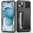 thumbnail image 1 of for iPhone 16 Pro Max Case Wallet, Built-in Card Holder (4-5 Cards), Slide Lens Cover, Military Drop Protection, Rugged Heavy Duty Men Women Protective Phone Case for iPhone 16 Pro Max, Black, 1 of 7