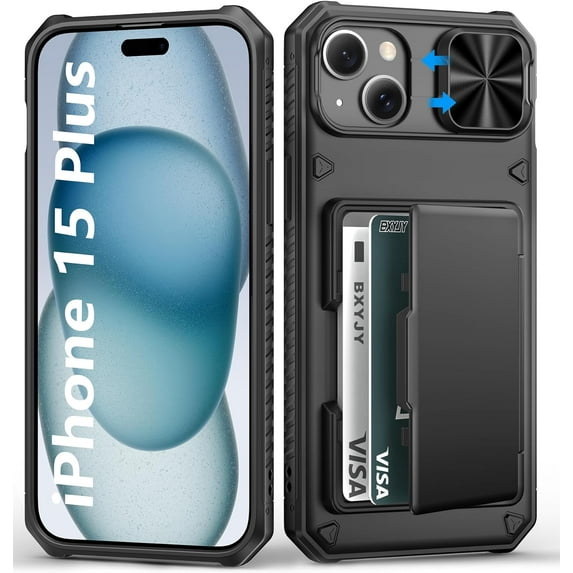 for iPhone 16 Pro Max Case Wallet, Built-in Card Holder (4-5 Cards), Slide Lens Cover, Military Drop Protection, Rugged Heavy Duty Men Women Protective Phone Case for iPhone 16 Pro Max, Black