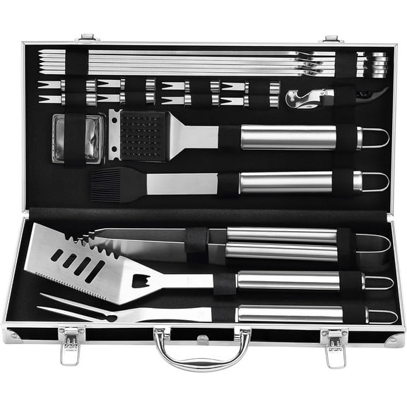 BBQ Accessories Grill Tools Set - 22PCS Stainless Steel Barbecue Grill Accessories for Outdoor Grill with Black Aluminum Case - Grilling Gifts for Men Dad -Grill Tools Kit