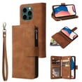 thumbnail image 1 of for iPhone 16 Pro Max Case, Wallet Case with Zipper for Women/Men, PU Leather Magnetic Flip Kickstand Wrist Strap Zipper Card Holder Phone Cover for iPhone 16 Pro Max, Brown, 1 of 9