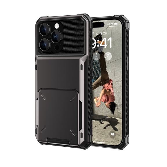 for iPhone 16 Pro Max Case Wallet Credit Card Holder ID Slot Flip Rolling Door Hidden Pocket Anti-Scratch Dual Layer Hybrid Bumper Armor Protective Shell Back Cover For iPhone 16 Pro Max, Gray