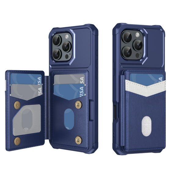 for iPhone 16 Pro Max Case Wallet with RFID Blocking Card Slots, Hybrid PU Leather + TPU Back Cover with Kickstand, Drop Protective Shockproof Phone Case for iPhone 16 Pro Max, Darkblue