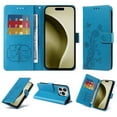 thumbnail image 1 of For iPhone 16 Pro Max Case Wallet, Stylish Flower Butterfly Embossed PU Leather Flip Cover Stand Shockproof Cards Slots Hand Wrist Phone Case for Apple iPhone 16 Pro Max, Blue, 1 of 11