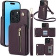 thumbnail image 1 of for iPhone 16 Pro Max Case Wallet for Women, Removable Adjustable Shoulder Strap Flip PU Leather Slim Back Zipper Purse Case with Card Slot Holder Stand RFID Blocking Magnetic Buttons, Purple, 1 of 8