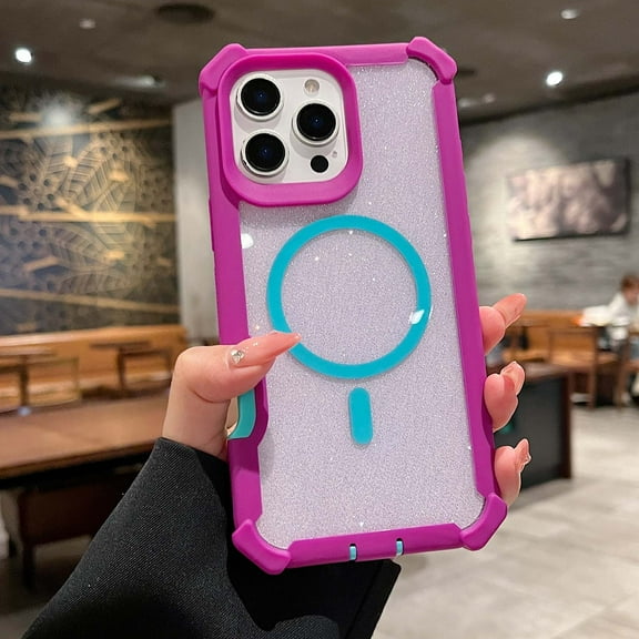 for iPhone 16 Pro Max Case for Women Girls,Cute Bling Sparkle Glitter Magnetic Compatible with MagSafe Shockproof Anti-Scratch Camera Protection Silicone Bumper Case for iPhone 16 Pro Max,Purple