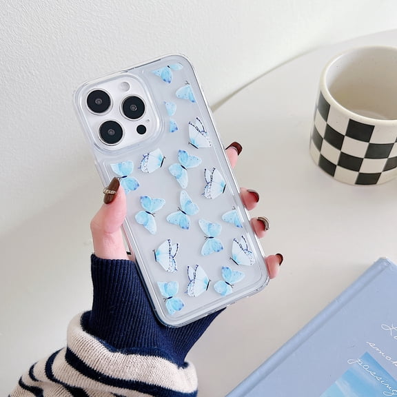 For iPhone 16 Pro Max Case for Women Girls, Stylish Back Cover Soft TPU Shockproof Drop Protective Slim Fit Anti-Scratch Bumper Phone Case for Apple iPhone 16 Pro Max, Skyblue Butterfly