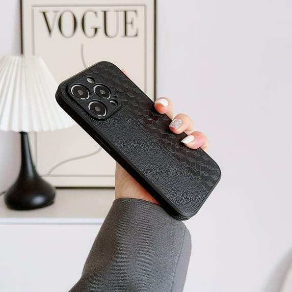 iPhone 16 Pro Max Case for Women Men, Slim Fit Stylish Diamond Pattern Back Cover Anti-Scratch Shockproof Bumper Premium PU Leather TPU Phone Case for Apple iPhone 16 Pro Max, Black