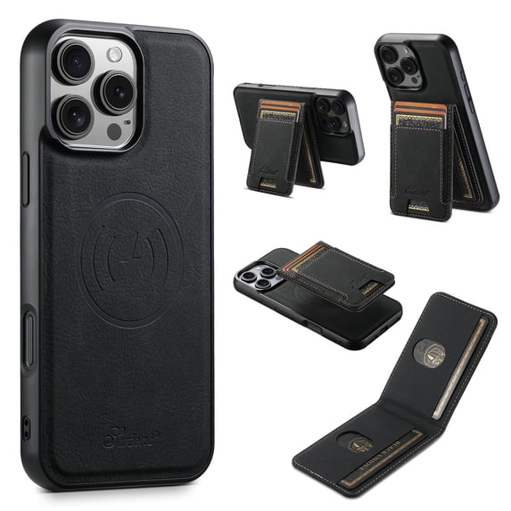 for iPhone 16 Pro Max Classic Wallet Case with Card Holder, 2 in 1 Detachable Magnetic Elastic Back Cards Slots Case Magsafe Shockproof Protective Phone Cover for iPhone 16 Pro Max - Black