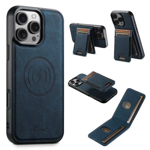 for iPhone 16 Pro Max Classic Wallet Case with Card Holder, 2 in 1 Detachable Magnetic Elastic Back Cards Slots Case Magsafe Shockproof Protective Phone Cover for iPhone 16 Pro Max - Blue