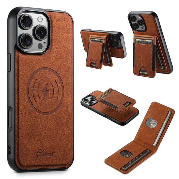 for iPhone 16 Pro Max Classic Wallet Case with Card Holder, 2 in 1 Detachable Magnetic Elastic Back Cards Slots Case Magsafe Shockproof Protective Phone Cover for iPhone 16 Pro Max - Khaki