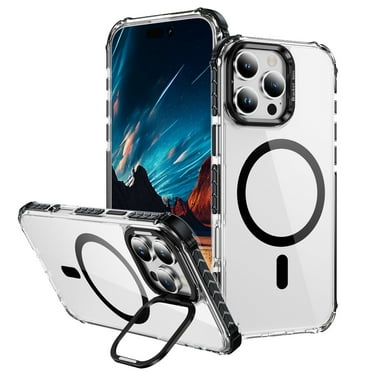 for iPhone 16 Pro Max Clear Case, Compatible with MagSafe, Built-in Camera Ring Stand, Clear Slim Drop Shockproof Full Body Protective Magnetic Phone Case Cover for iPhone 16 Pro Max, Black