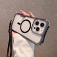 thumbnail image 1 of for iPhone 16 Pro Max Clear Magnetic Case with Anti-Drop Wrist Strap, Military Grade Drop Protection Anti-Yellowing Cell Phone Cover - Rugged Durable Shockproof Protective Bumper Case, Black, 1 of 10
