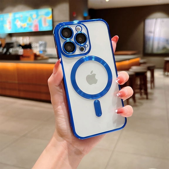 for iPhone 16 Pro Max Clear Phone Case,[Not Yellowing] TPU Shockproof Protective Phone Case Magnetic Transparent Cover Built-in Camera Lens Protector for Apple iPhone 16 Pro Max, Darkblue
