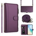 thumbnail image 1 of for iPhone 16 Pro Max Flip Wallet Case, PU Leather Protective Rugged Cover with Credit Card Slots Zipper Pocket, Shock-Absorbent Kickstand Magnetic Closure Lanyard & Shoulder Strap, Darkpurple, 1 of 10