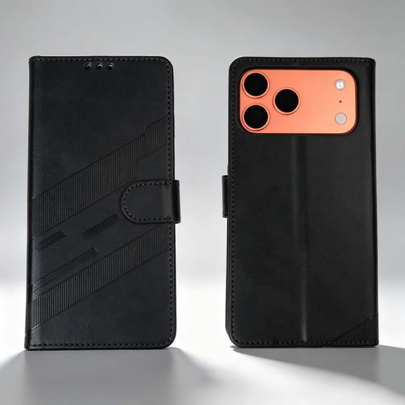 For iPhone 16 Pro Max Flip Wallet Phone Case,Anti-Scratch Retro Texture PU Leather Flip Cover,Flip Foldable Kickstand,With Card Slots,Shockproof Non-Slip Anti-fall,Thin Fit Phone Case,Black