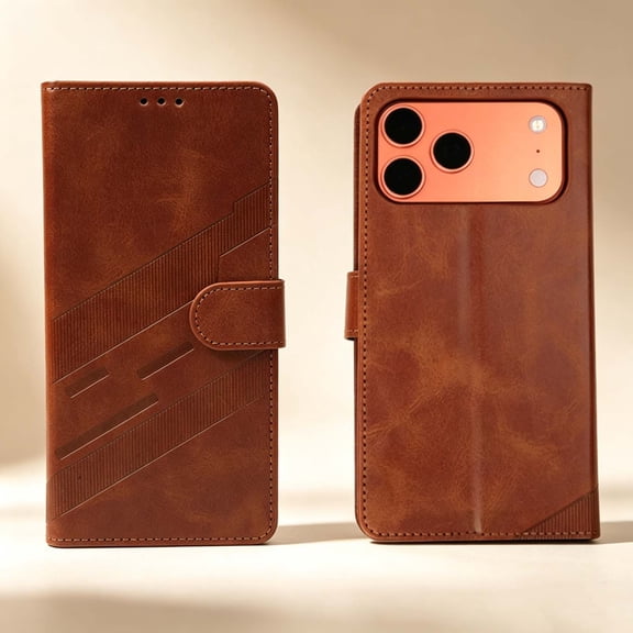 For iPhone 16 Pro Max Flip Wallet Phone Case,Anti-Scratch Retro Texture PU Leather Flip Cover,Flip Foldable Kickstand,With Card Slots,Shockproof Non-Slip Anti-fall,Thin Fit Phone Case,Brown
