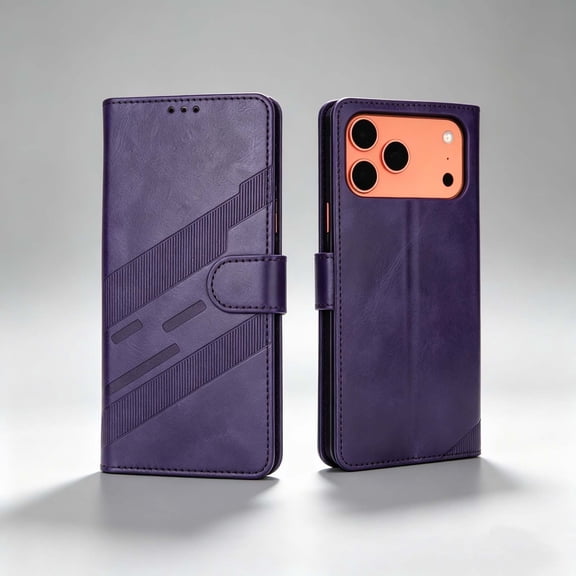 For iPhone 16 Pro Max Flip Wallet Phone Case,Anti-Scratch Retro Texture PU Leather Flip Cover,Flip Foldable Kickstand,With Card Slots,Shockproof Non-Slip Anti-fall,Thin Fit Phone Case,Purple
