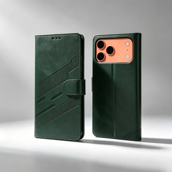 For iPhone 16 Pro Max Flip Wallet Phone Case,Anti-Scratch Retro Texture PU Leather Flip Cover,Flip Foldable Kickstand,With Card Slots,Shockproof Non-Slip Anti-fall,Thin Fit Phone Case,Dark Green