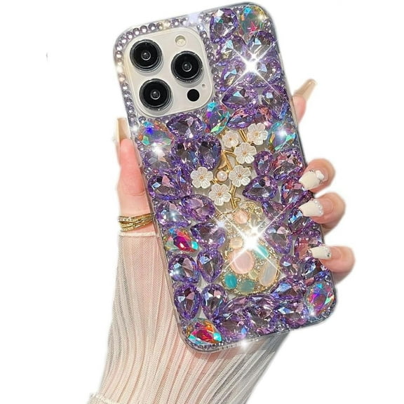 for iPhone 16 Pro Max Glitter Bling Case, Cute Luxury 3D Crystal Rhinestone Diamond Sparkle Shiny Gems Flower Pearl Women Girls Soft Protective Case for iPhone 16 Pro Max 6.9 inch