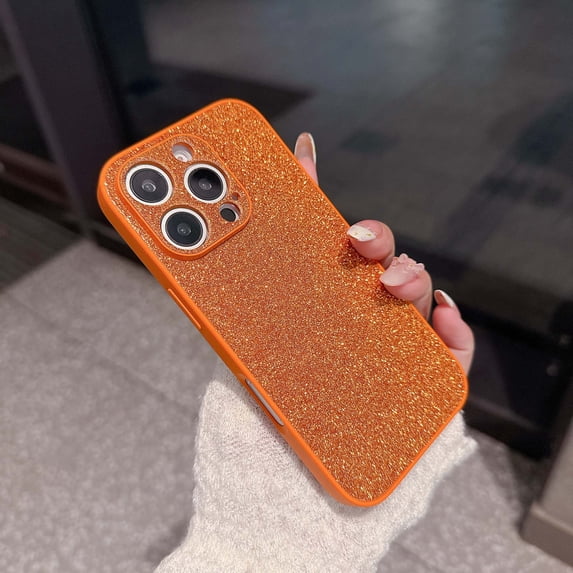 For iPhone 16 Pro Max Glitter Phone Case,Luxury Full Glitter Back Designing Shiny Bling Sparkly Shockproof Rugged Anti-fall Slim Thin Heavy Duty Protective Phone Case for Women Girls,Orange