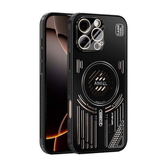 for iPhone 16 Pro Max Heat Dissipation Case with Magnetic Ring, Camera Lens Protector, Support Wireless Charging, Mesh Breathable Hollow Slim Phone Case Cover for iPhone 16 Pro Max, Black